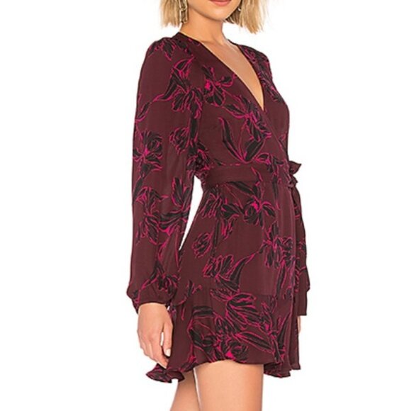 A.L.C. Embry Floral Print Silk Mini Wrap Dress Burgundy Pink Women's Sz 2 B15 - Picture 2 of 11